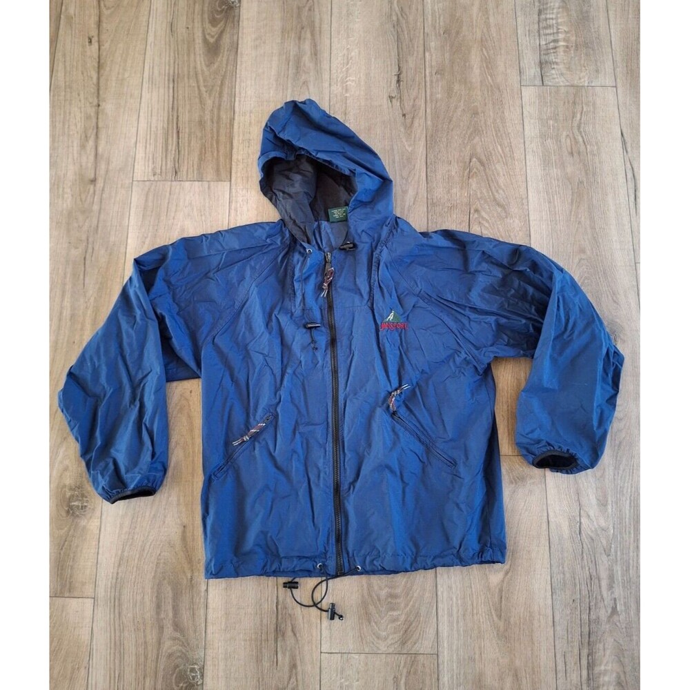 JanSport Mens Hooded Windbreaker Jacket Blue Drawstring Zipper Pocket Nylon M